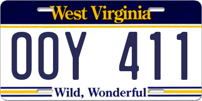 WV license plate OOY411