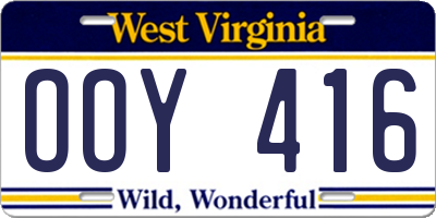 WV license plate OOY416