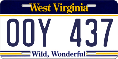 WV license plate OOY437