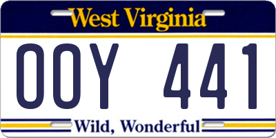WV license plate OOY441