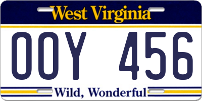 WV license plate OOY456