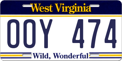 WV license plate OOY474
