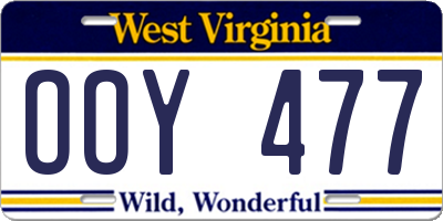 WV license plate OOY477