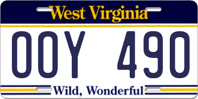 WV license plate OOY490