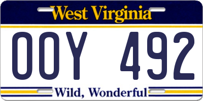 WV license plate OOY492