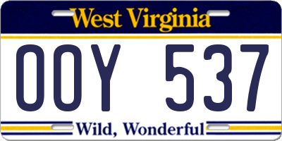WV license plate OOY537