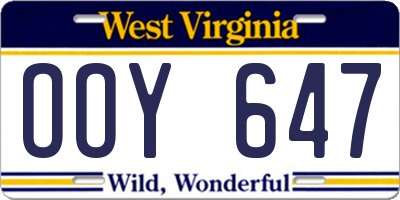 WV license plate OOY647