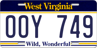 WV license plate OOY749