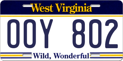 WV license plate OOY802