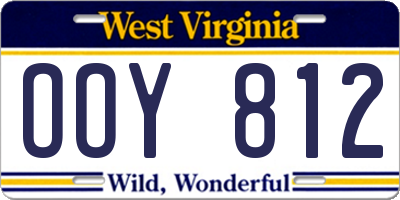 WV license plate OOY812