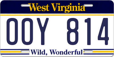WV license plate OOY814