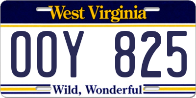 WV license plate OOY825