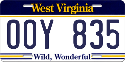 WV license plate OOY835