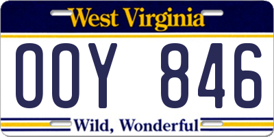 WV license plate OOY846