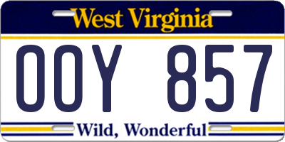 WV license plate OOY857