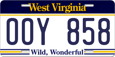 WV license plate OOY858