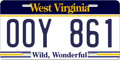 WV license plate OOY861