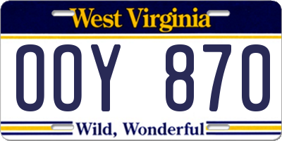 WV license plate OOY870