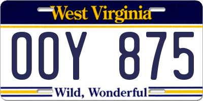 WV license plate OOY875