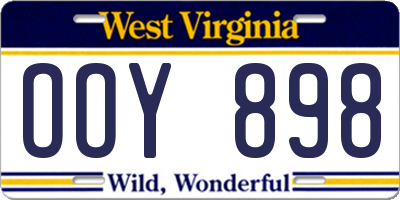 WV license plate OOY898
