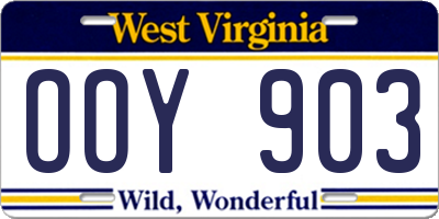 WV license plate OOY903