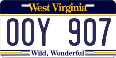 WV license plate OOY907