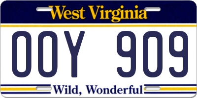 WV license plate OOY909