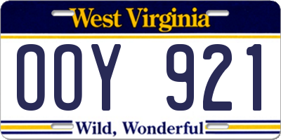 WV license plate OOY921