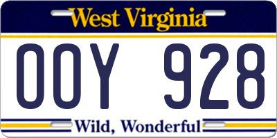 WV license plate OOY928