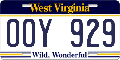 WV license plate OOY929