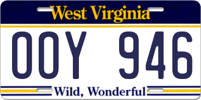 WV license plate OOY946