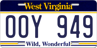 WV license plate OOY949