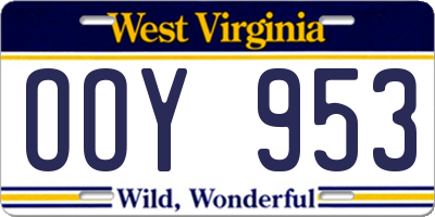 WV license plate OOY953