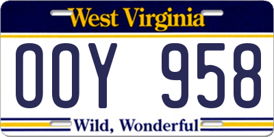 WV license plate OOY958