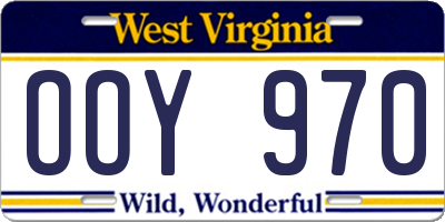 WV license plate OOY970
