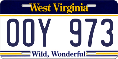 WV license plate OOY973