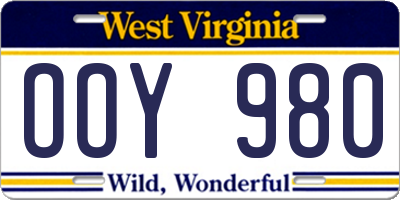 WV license plate OOY980
