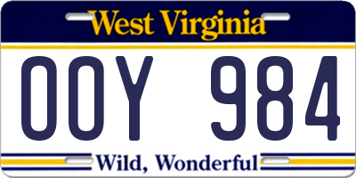 WV license plate OOY984
