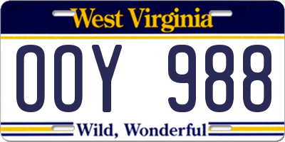 WV license plate OOY988