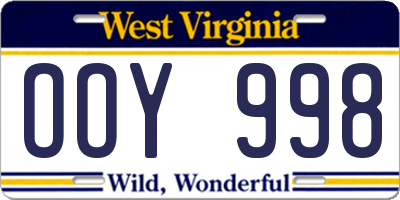 WV license plate OOY998