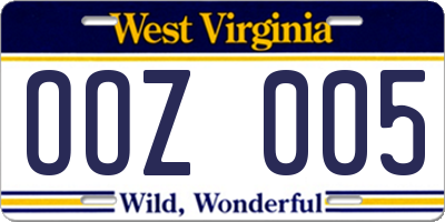 WV license plate OOZ005