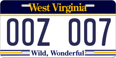 WV license plate OOZ007