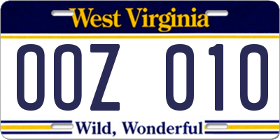 WV license plate OOZ010