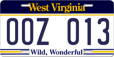 WV license plate OOZ013