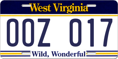 WV license plate OOZ017