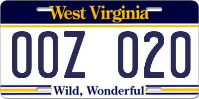 WV license plate OOZ020