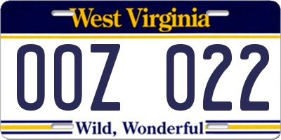 WV license plate OOZ022