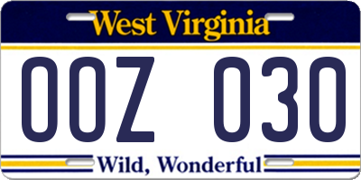 WV license plate OOZ030