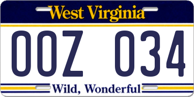 WV license plate OOZ034