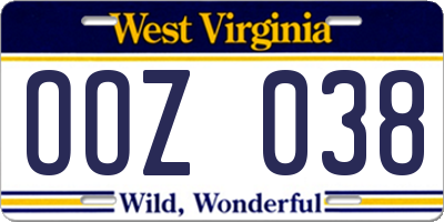 WV license plate OOZ038